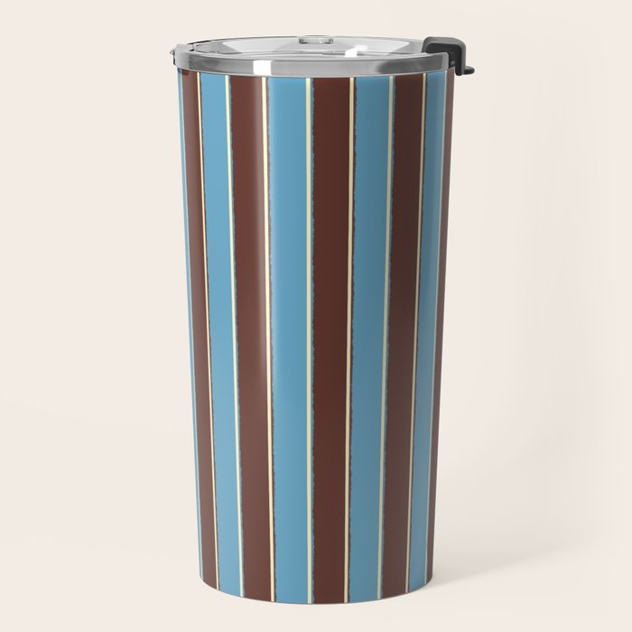 Eclectic Watercolor Paper Stripes Vertical Pattern Blue Brown Cream Travel Mug Gallery Image 2