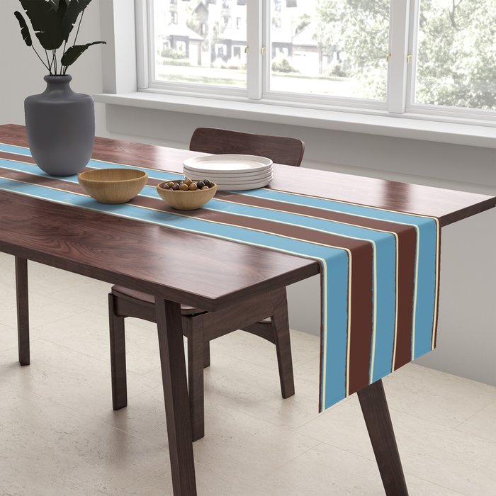 Eclectic Watercolor Paper Stripes Vertical Pattern Blue Brown Cream Table Runner Gallery Image 2