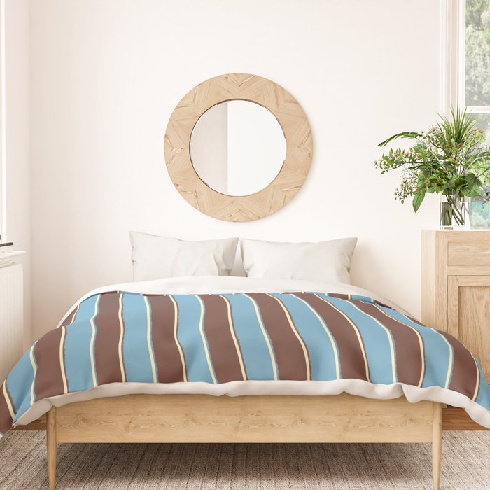 Eclectic Watercolor Paper Stripes Vertical Pattern Blue Brown Cream Duvet Cover Gallery Image 3