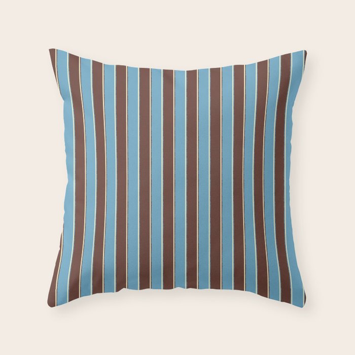Eclectic Watercolor Paper Stripes Vertical Pattern Blue Brown Cream Throw Pillow Gallery Image 1