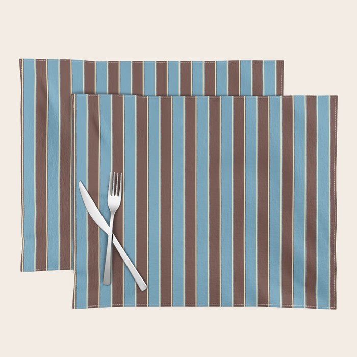 Eclectic Watercolor Paper Stripes Vertical Pattern Blue Brown Cream Placemat Gallery Image 1
