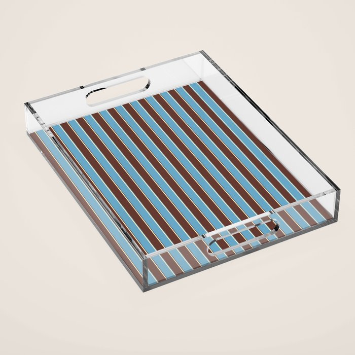 Eclectic Watercolor Paper Stripes Vertical Pattern Blue Brown Cream Acrylic Tray Gallery Image 1