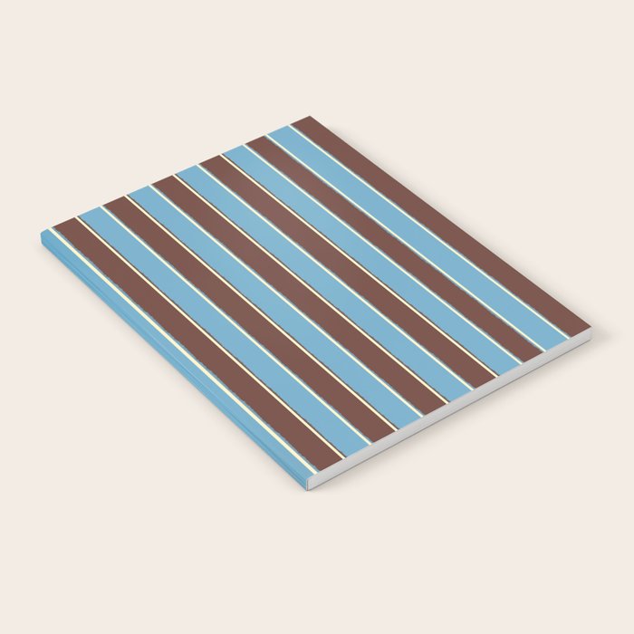 Eclectic Watercolor Paper Stripes Vertical Pattern Blue Brown Cream Notebook Gallery Image 1