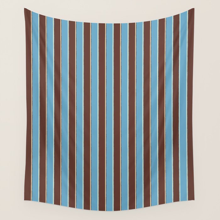 Eclectic Watercolor Paper Stripes Vertical Pattern Blue Brown Cream Wall Tapestry Gallery Image 4