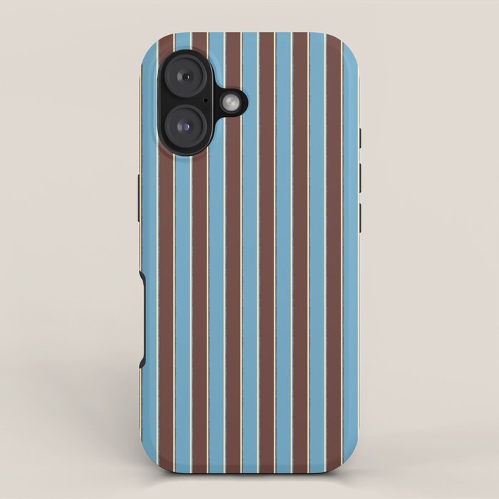 Eclectic Watercolor Paper Stripes Vertical Pattern Blue Brown Cream iPhone Case Gallery Image 1
