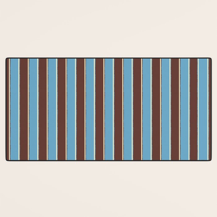 Eclectic Watercolor Paper Stripes Vertical Pattern Blue Brown Cream Desk Mat Gallery Image 3