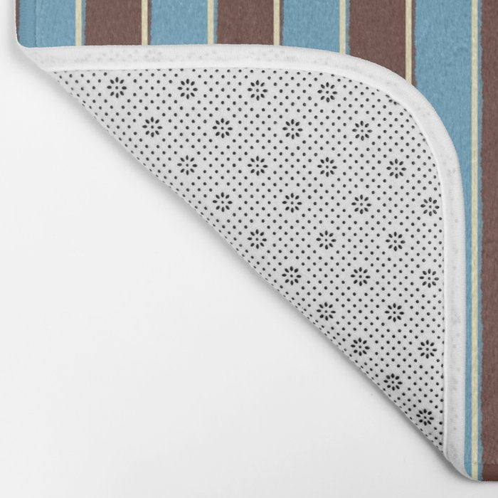 Eclectic Watercolor Paper Stripes Vertical Pattern Blue Brown Cream Bath Mat Gallery Image 2