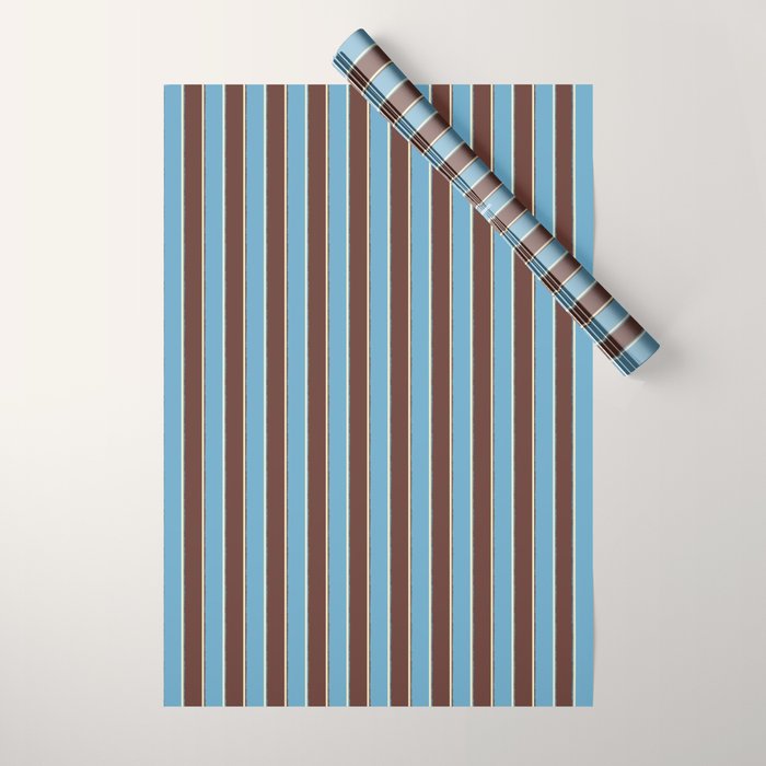 Eclectic Watercolor Paper Stripes Vertical Pattern Blue Brown Cream Wrapping Paper Gallery Image 1