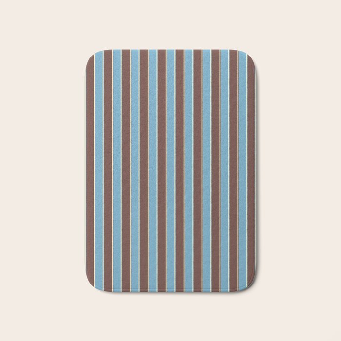 Eclectic Watercolor Paper Stripes Vertical Pattern Blue Brown Cream Bath Mat Gallery Image 1