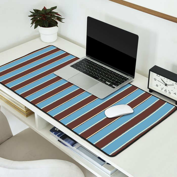 Eclectic Watercolor Paper Stripes Vertical Pattern Blue Brown Cream Desk Mat Gallery Image 2