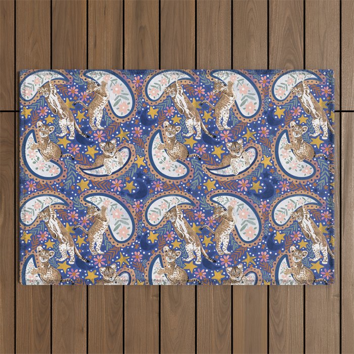 Leopard Cubs Starry Night Outdoor Rug Gallery Image 1