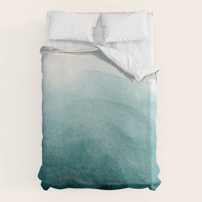 Sunrise in the mountains, dawn, teal, abstract watercolor Duvet Cover Gallery Image 6