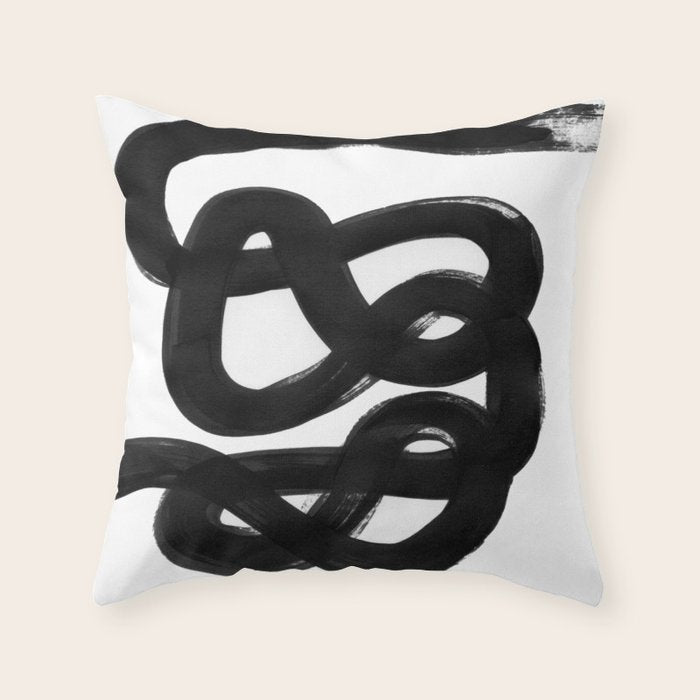 Knots Black & White Minimalist Ink Tribal Mid Century Pattern Dark Painting Pattern Throw Pillow Gallery Image 6