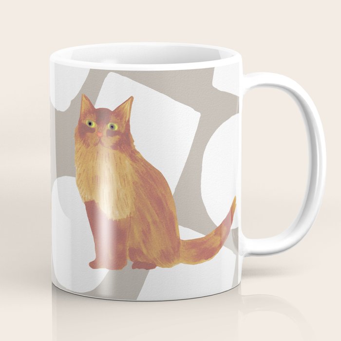 Round and Square Shape and Cat - Dark Brown and Warm Grey Coffee Mug Gallery Image 1