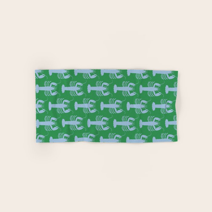 Coastal Pop Lobster Pattern in Bold Green and Light Blue Bath Towel Gallery Image 1