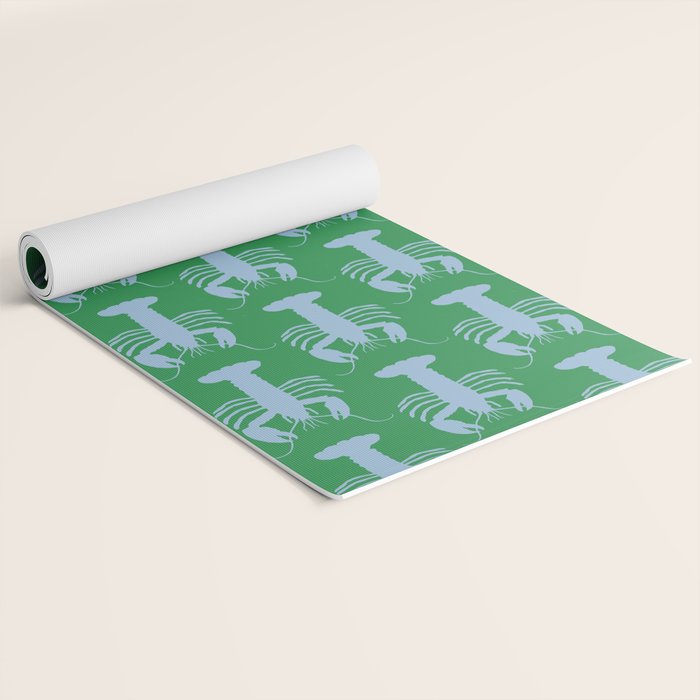 Coastal Pop Lobster Pattern in Bold Green and Light Blue Yoga Mat Gallery Image 2