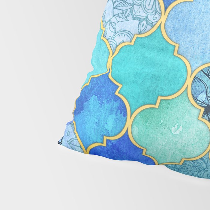 Cobalt Blue, Aqua & Gold Decorative Moroccan Tile Pattern Pillow Sham Gallery Image 4