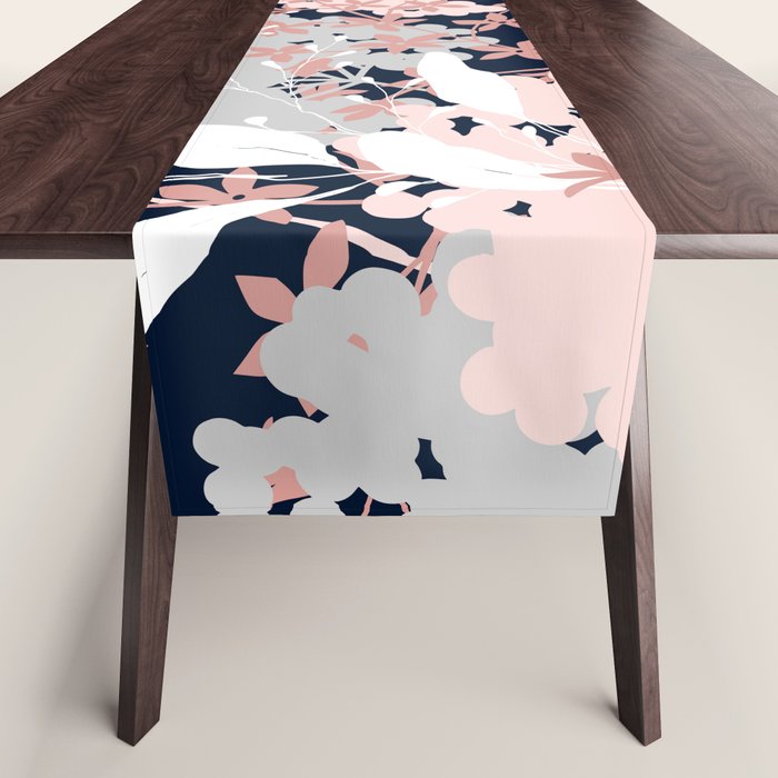 Festive, Wildflowers, Floral Print, Navy Blue and Pink Table Runner Gallery Image 1
