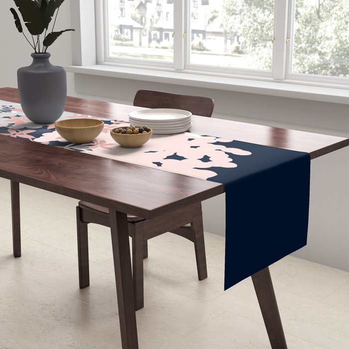 Festive, Wildflowers, Floral Print, Navy Blue and Pink Table Runner Gallery Image 2