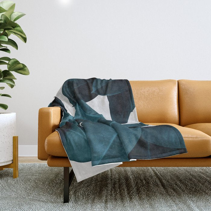 Indigo Blue Plant Leaves Throw Blanket Gallery Image 1