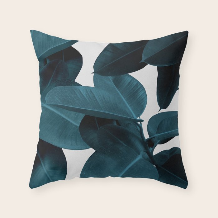 Indigo Blue Plant Leaves Throw Pillow Gallery Image 1