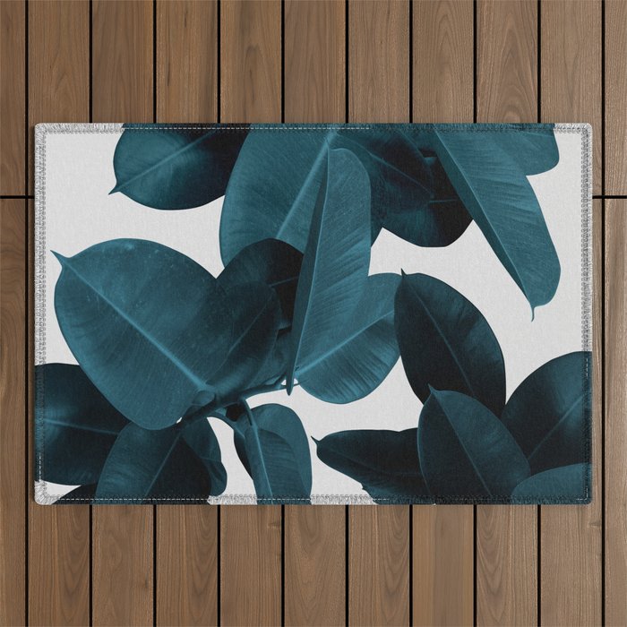 Indigo Blue Plant Leaves Outdoor Rug Gallery Image 1