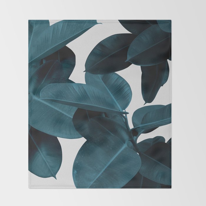 Indigo Blue Plant Leaves Throw Blanket Gallery Image 2