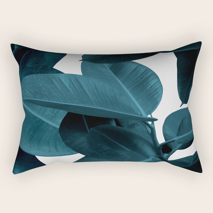 Indigo Blue Plant Leaves Rectangular Pillow Gallery Image 2