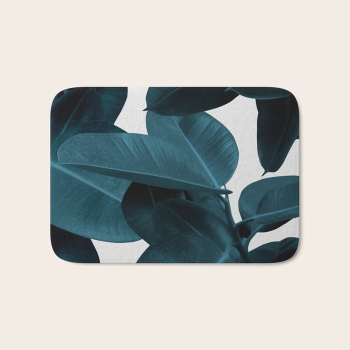 Indigo Blue Plant Leaves Bath Mat Gallery Image 1