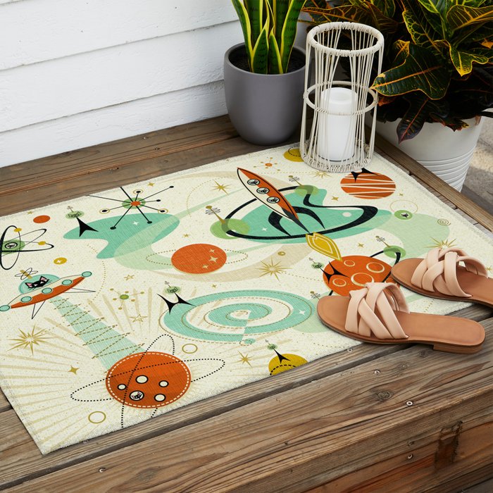 Atomic Space Cats studioxtine Outdoor Rug Gallery Image 2