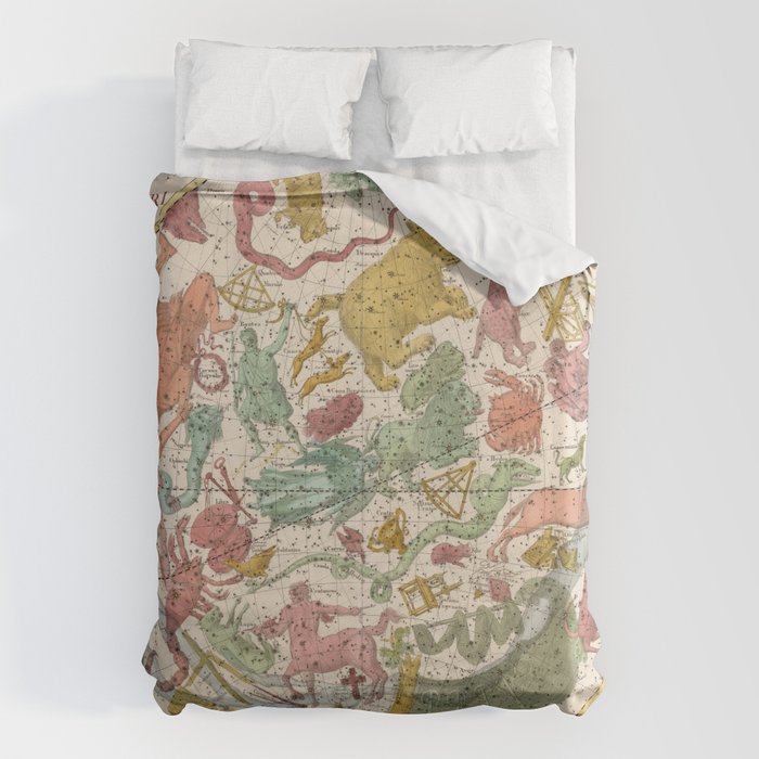 Libra Antique Astrology Zodiac Pictorial Map Duvet Cover Gallery Image 6