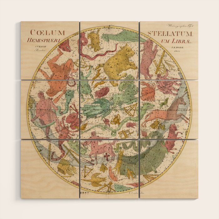 Libra Antique Astrology Zodiac Pictorial Map Wood Wall Art Gallery Image 1