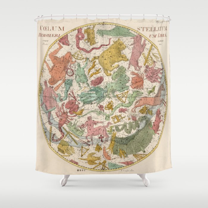 Libra Antique Astrology Zodiac Pictorial Map Shower Curtain Gallery Image 1