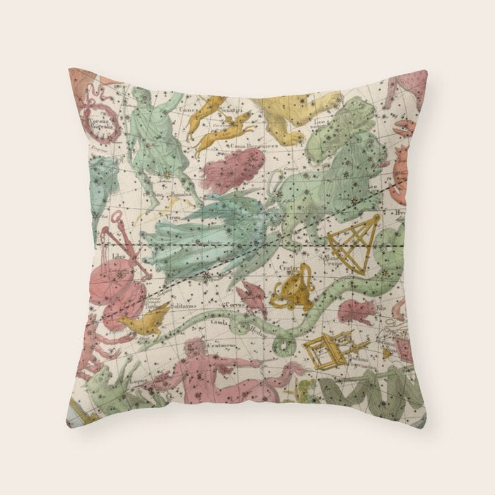 Libra Antique Astrology Zodiac Pictorial Map Throw Pillow Gallery Image 6