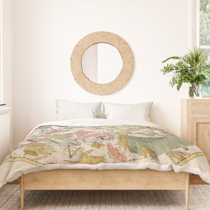 Libra Antique Astrology Zodiac Pictorial Map Duvet Cover Gallery Image 3