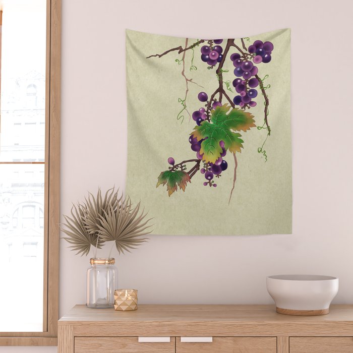 Minhwa : Grapevine Type (Korean traditional/folk art) Wall Tapestry Gallery Image 2