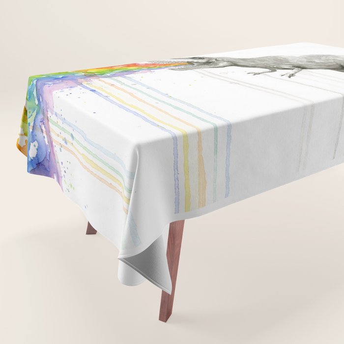 T-Rex Dinosaur Rainbow Puke Taste the Rainbow Watercolor Tablecloth Gallery Image 1