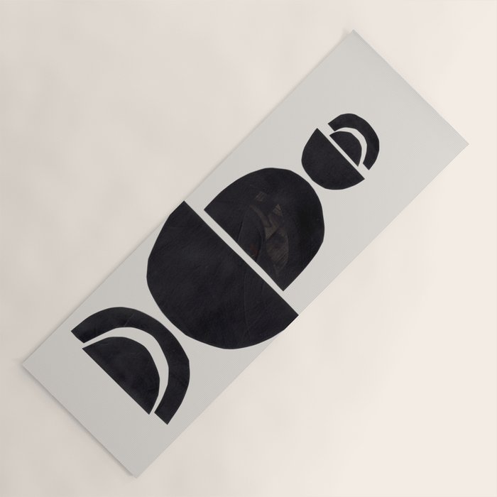 Black & White Minimalist Mid Century Paper collage Funky Black Ink Tribal Geometric by Ejaaz Haniff Yoga Mat Gallery Image 1