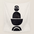 Black & White Minimalist Mid Century Paper collage Funky Black Ink Tribal Geometric by Ejaaz Haniff Wall Tapestry Gallery Image 4