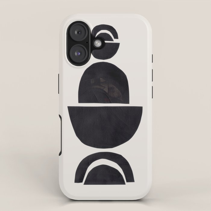 Black & White Minimalist Mid Century Paper collage Funky Black Ink Tribal Geometric by Ejaaz Haniff iPhone Case Gallery Image 1
