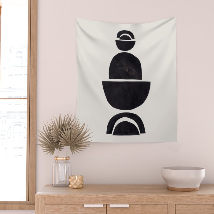 Black & White Minimalist Mid Century Paper collage Funky Black Ink Tribal Geometric by Ejaaz Haniff Wall Tapestry Gallery Image 2