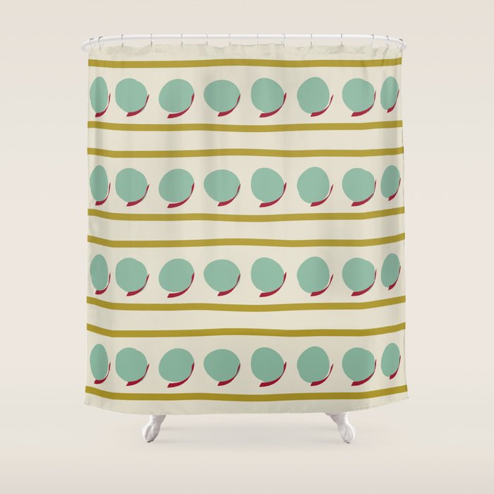 Chartreuse and Mint Green Modern Circles and Lines Shower Curtain Gallery Image 1