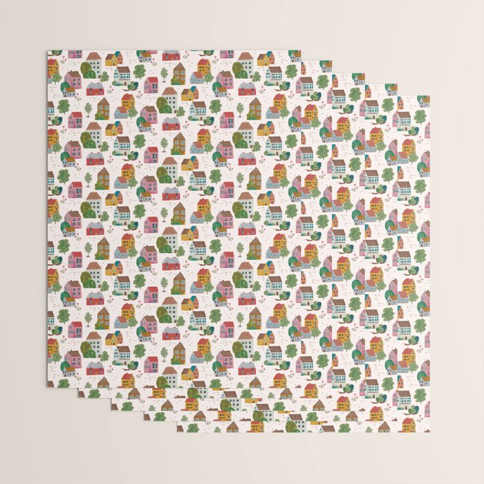 Cozy Village House Pattern Wrapping Paper Gallery Image 3