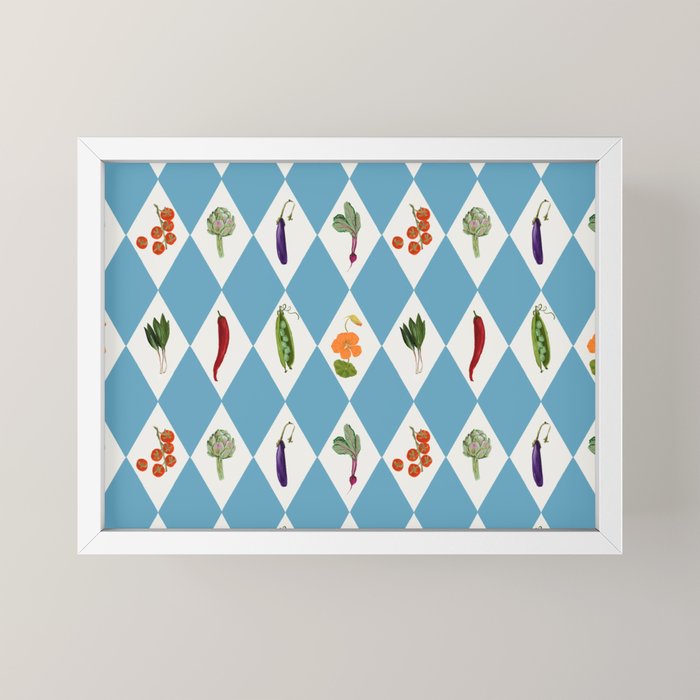 Mediterranean Vegetable Harlequin Pattern  Blue Diamond Garden  with Tomato Eggplant and Artichoke Mini Art Print Gallery Image 4