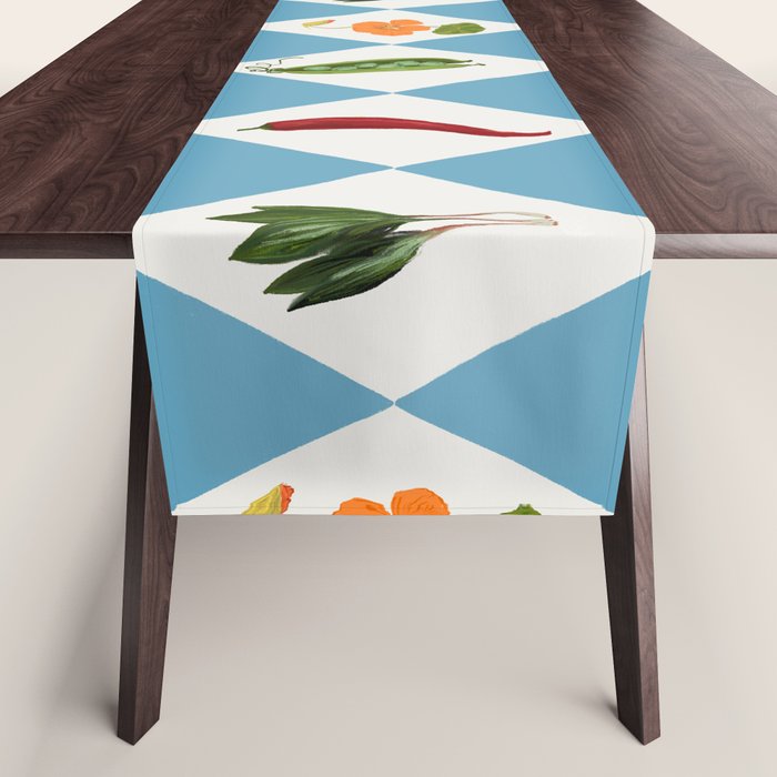 Mediterranean Vegetable Harlequin Pattern  Blue Diamond Garden  with Tomato Eggplant and Artichoke Table Runner Gallery Image 1