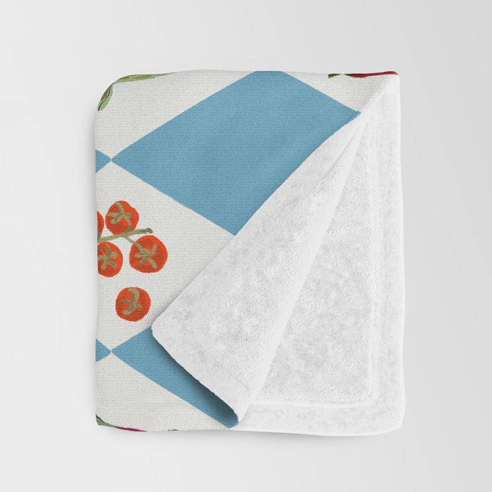 Mediterranean Vegetable Harlequin Pattern  Blue Diamond Garden  with Tomato Eggplant and Artichoke Throw Blanket Gallery Image 3