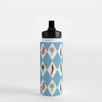 Mediterranean Vegetable Harlequin Pattern  Blue Diamond Garden  with Tomato Eggplant and Artichoke Water Bottle Gallery Image 2