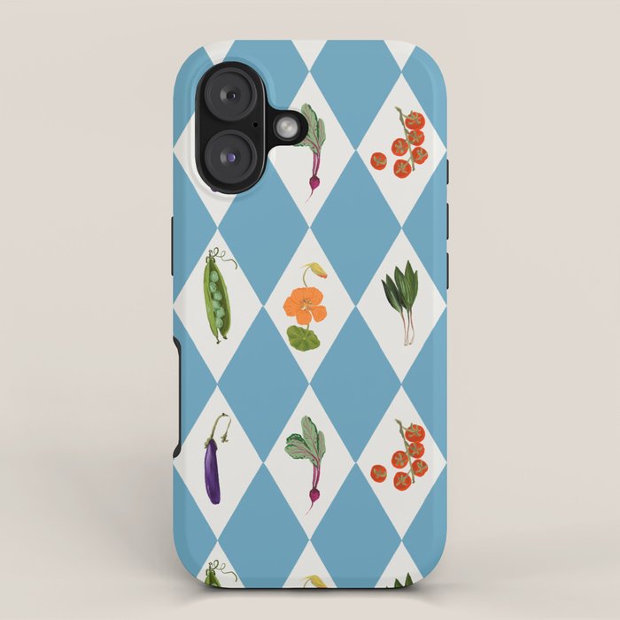 Mediterranean Vegetable Harlequin Pattern  Blue Diamond Garden  with Tomato Eggplant and Artichoke iPhone Case Gallery Image 1
