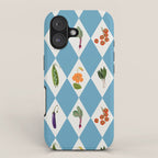 Mediterranean Vegetable Harlequin Pattern  Blue Diamond Garden  with Tomato Eggplant and Artichoke iPhone Case Gallery Image 1