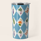 Mediterranean Vegetable Harlequin Pattern  Blue Diamond Garden  with Tomato Eggplant and Artichoke Travel Mug Gallery Image 1